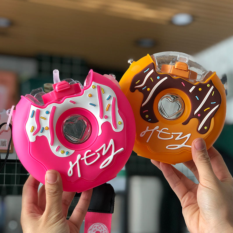 도넛 형 크리 에이 티브 물병 짚 도넛 주전자 누출 증거 귀여운 스타일 병 휴대용 여행 학교 워터 컵